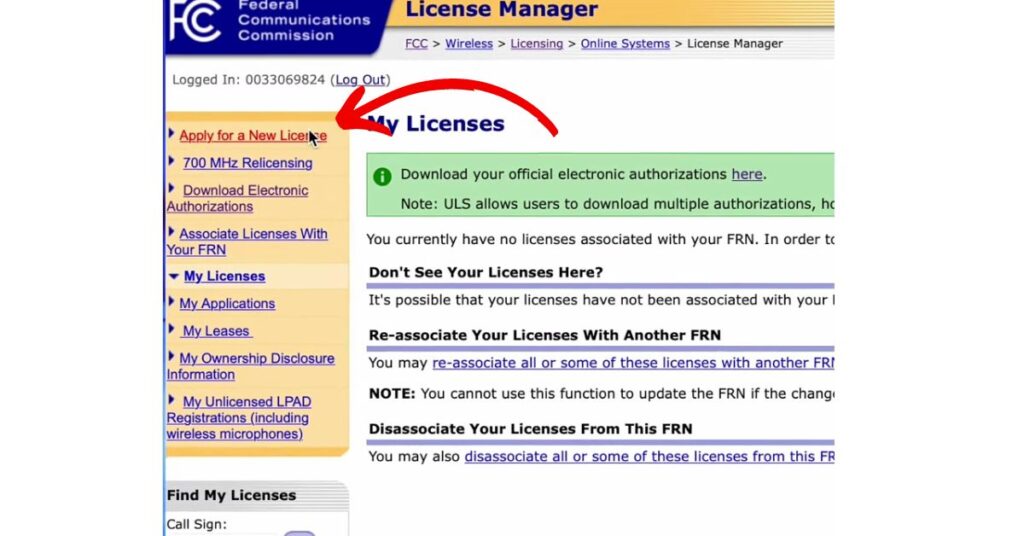 screenshot of fcc license guide