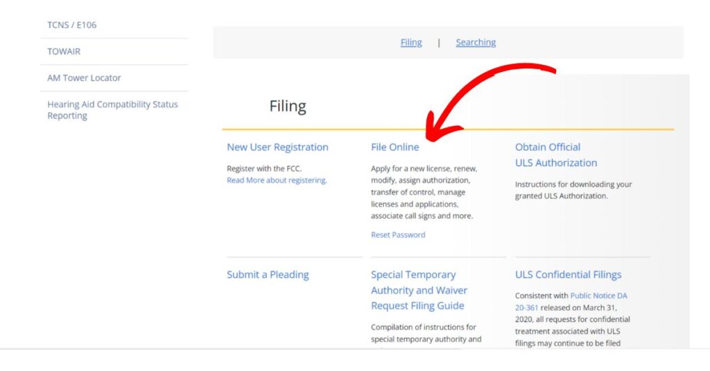 screenshot of fcc license guide